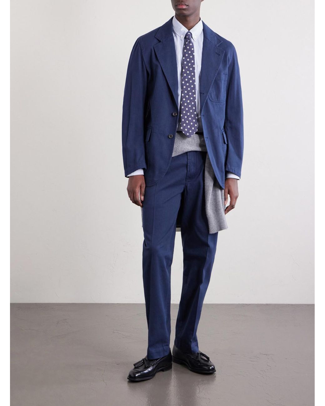Drake's Blue Games Herringbone Cotton Suit Jacket for men