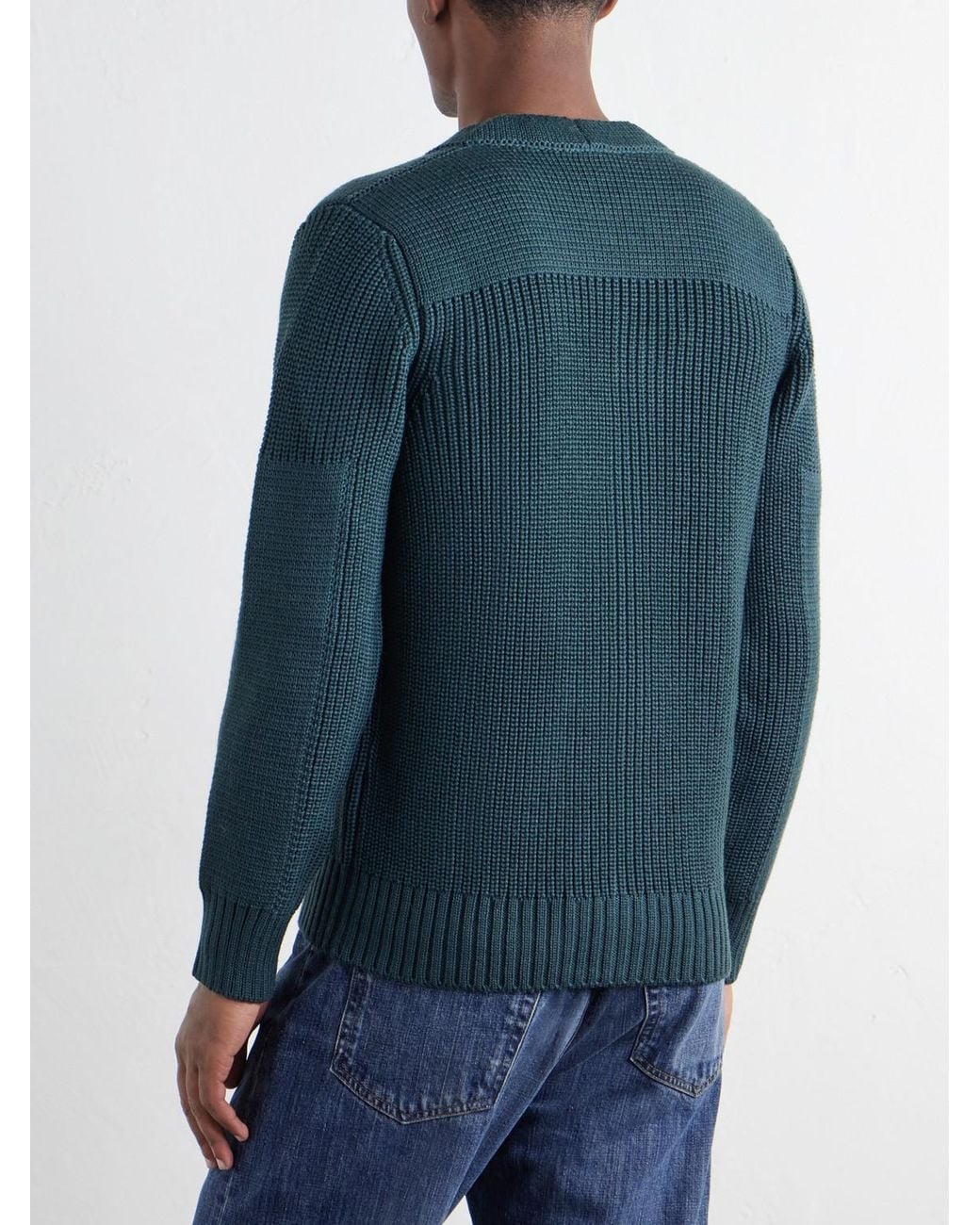 S.N.S Herning Blue Robust Ribbed Merino Wool Cardigan for men