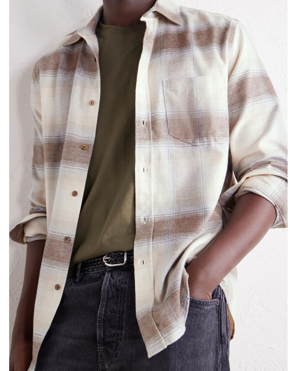 Portuguese Flannel Natural Pantine Checked Cotton-Flannel Shirt for men