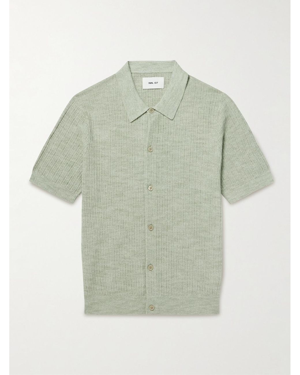 NN07 Green Nolan 6695 Textured-Knit Organic Cotton Shirt for men