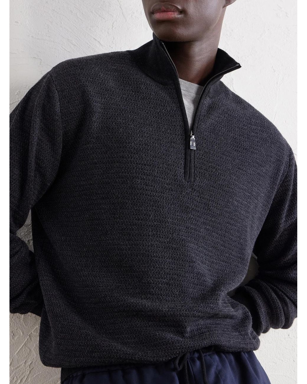 Frescobol Carioca Blue Heitor Merino Wool Half-Zip Sweater for men