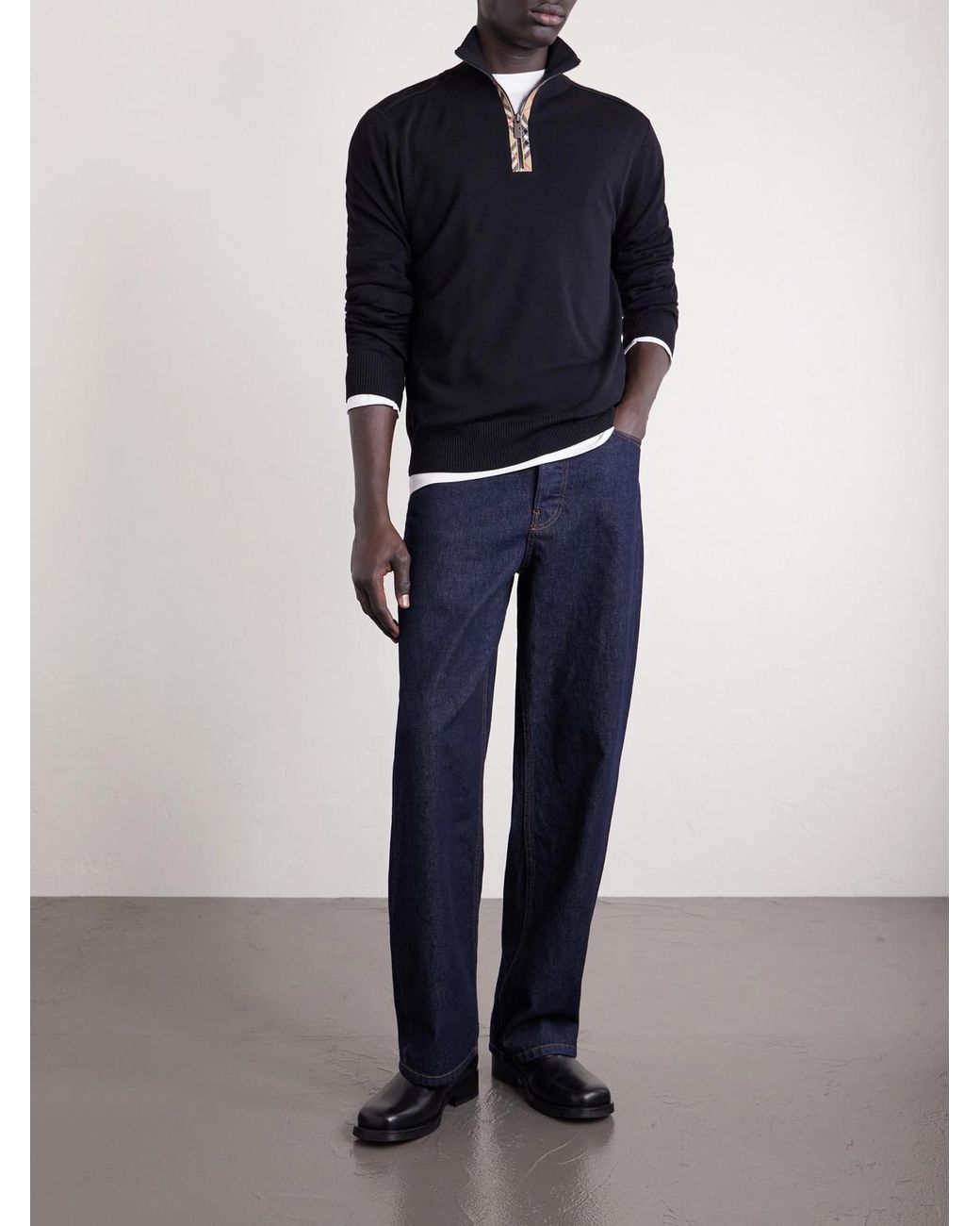 Burberry Blue Wool Half-zip Sweater for men