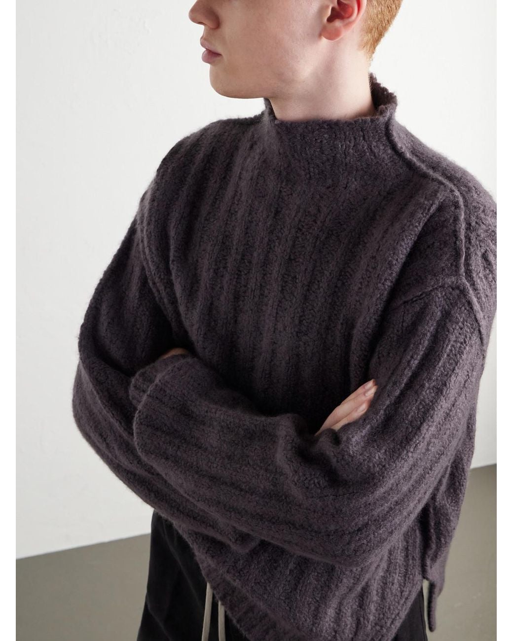 Rick Owens Purple Ribbed Cashmere And Silk-Blend Rollneck Sweater for men