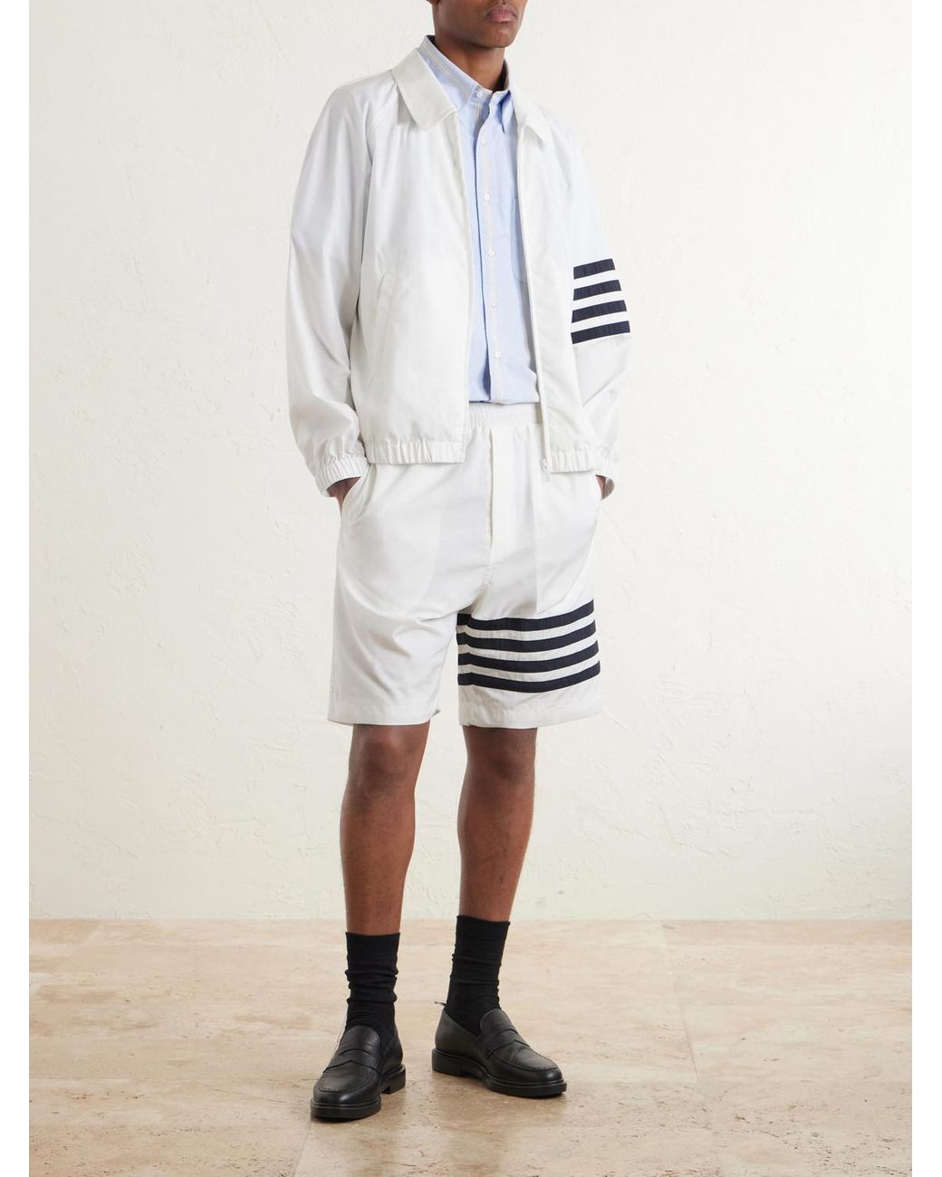 Thom Browne White Straight-Leg Striped Shorts for men
