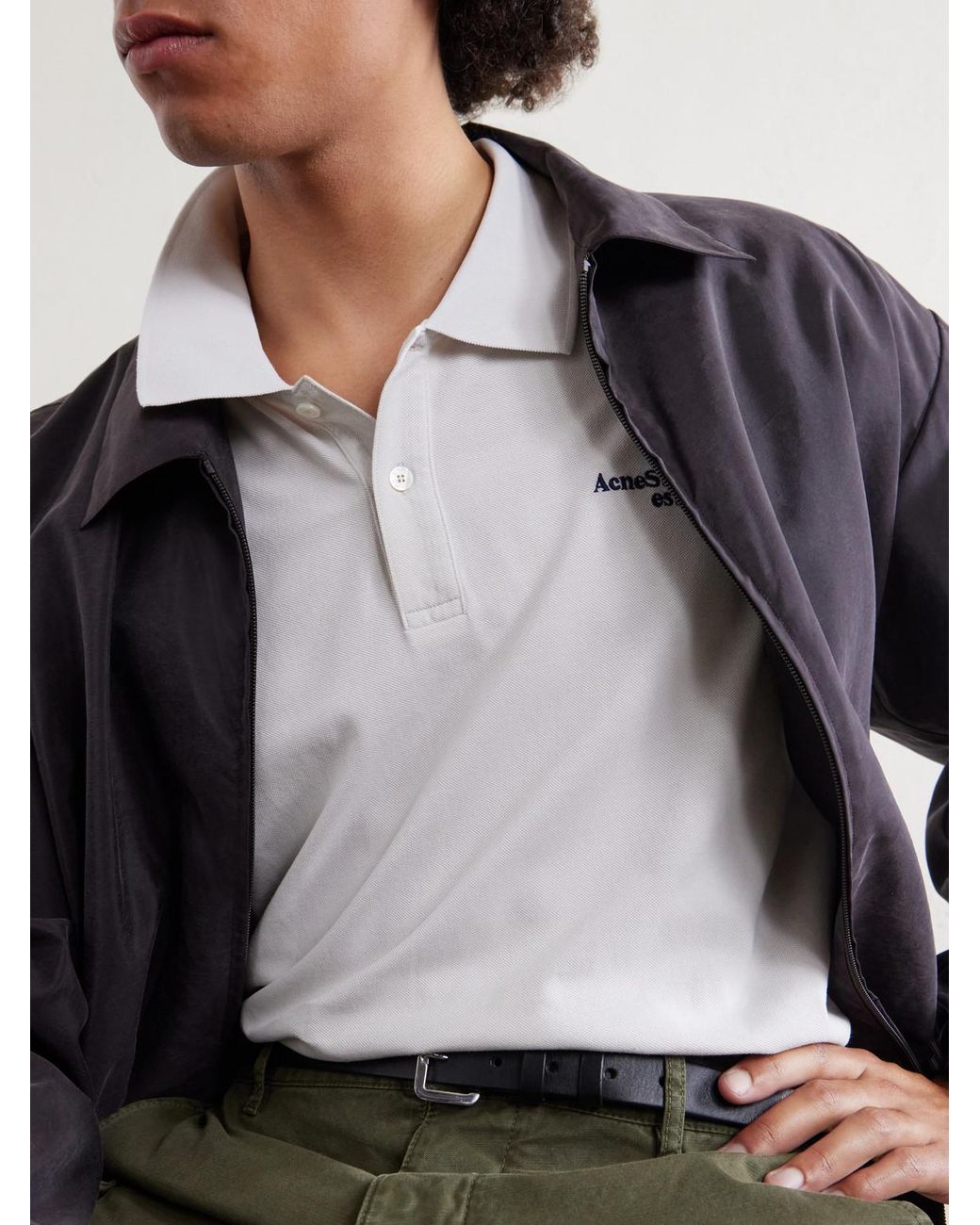 Acne White Logo-Embroidered Cotton-Piqué Polo Shirt for men