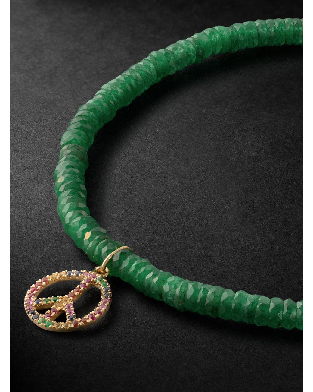 Sydney Evan Green Rainbow Peace Sign Gold Multi-stone Beaded Bracelet for men