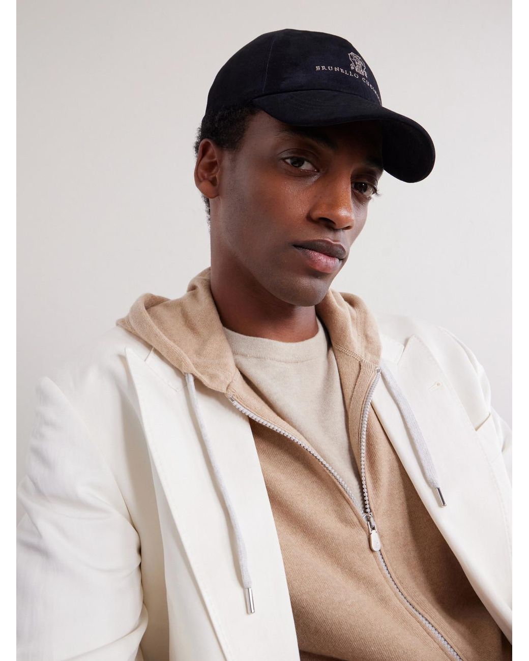 Logo-Embroidered Suede Cap di Brunello Cucinelli in Blue da Uomo