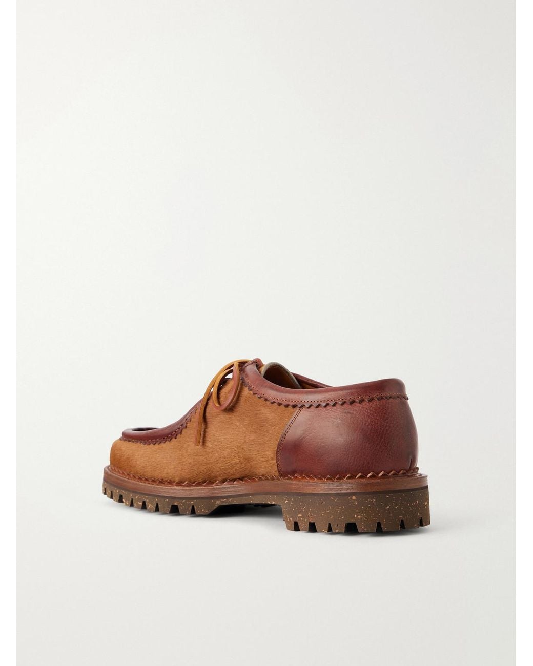 Yuketen Brown Sibillini Tyrolean Leather-Trimmed Calf Hair Derby Shoes for men