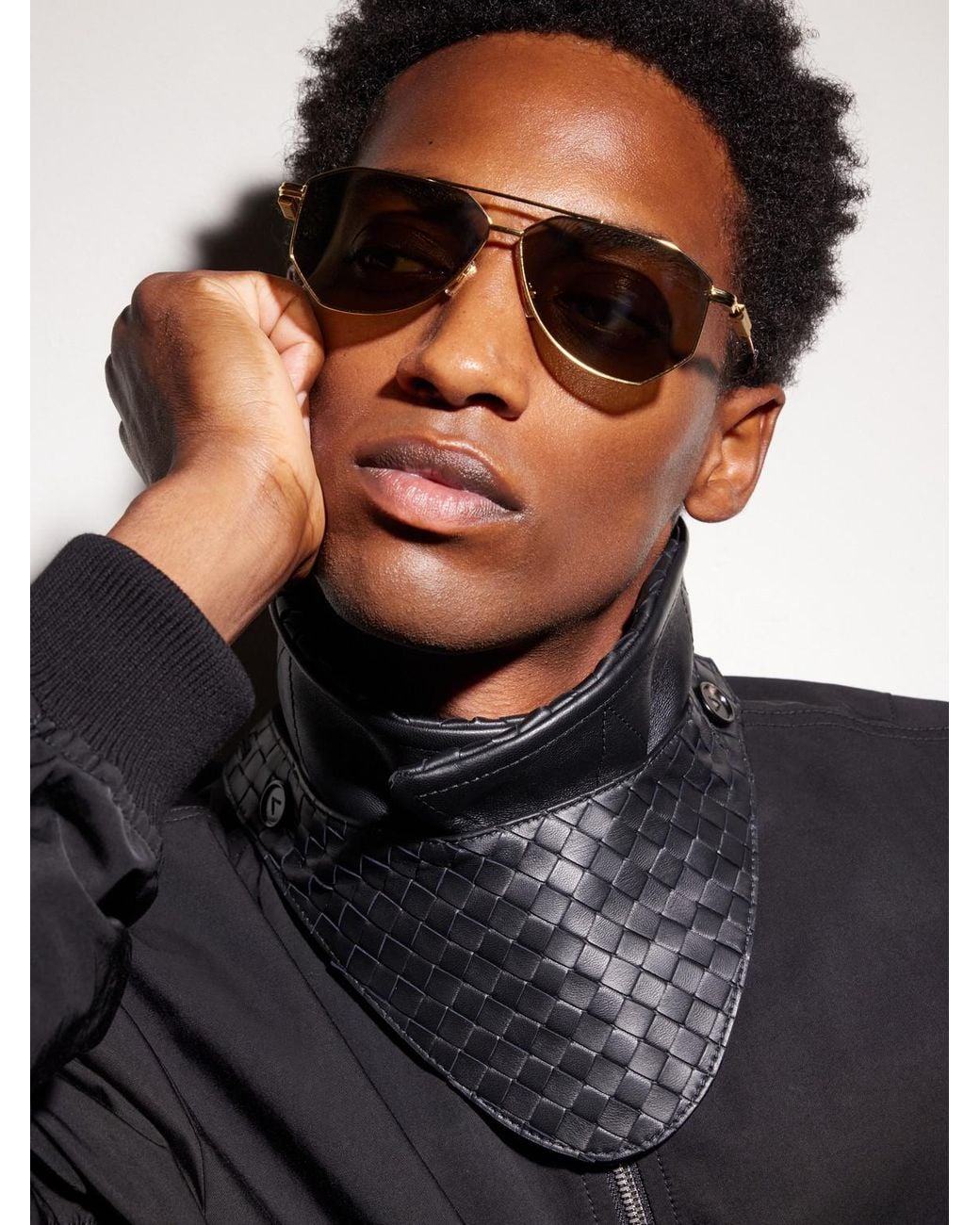 Bottega Veneta Natural Snap Ribbon Aviator-Style-Tone Sunglasses for men