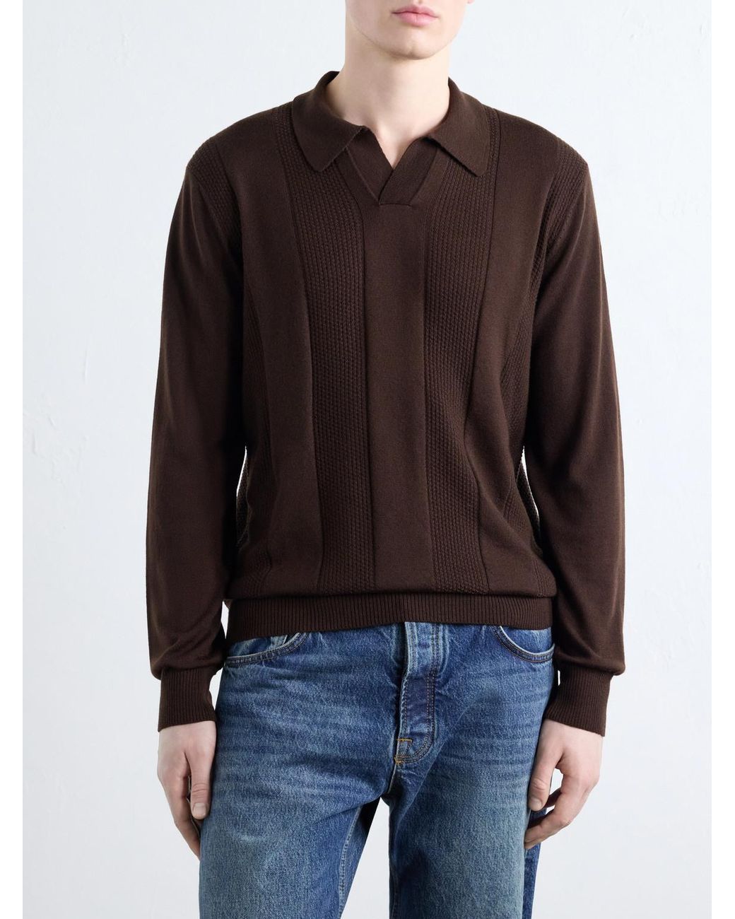 Altea Brown Virgin Wool Polo Sweater for men