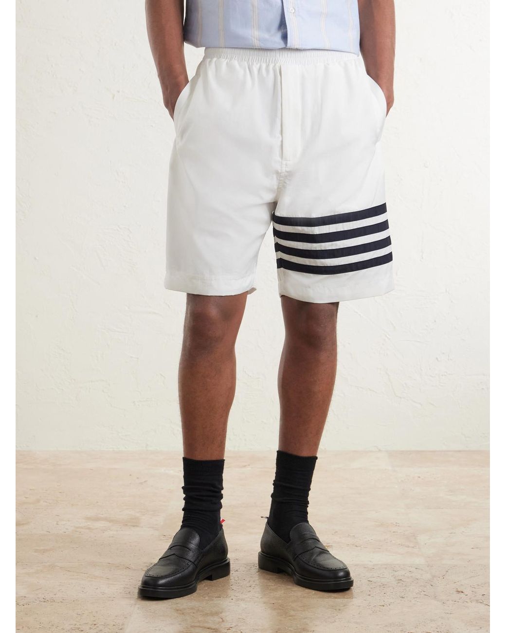 Thom Browne White Straight-Leg Striped Shorts for men