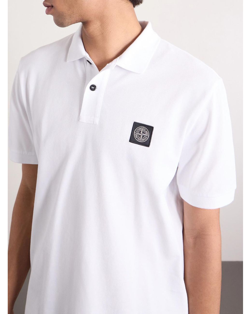 Stone Island White Stretch Cotton-Blend Piqué Polo Shirt for men