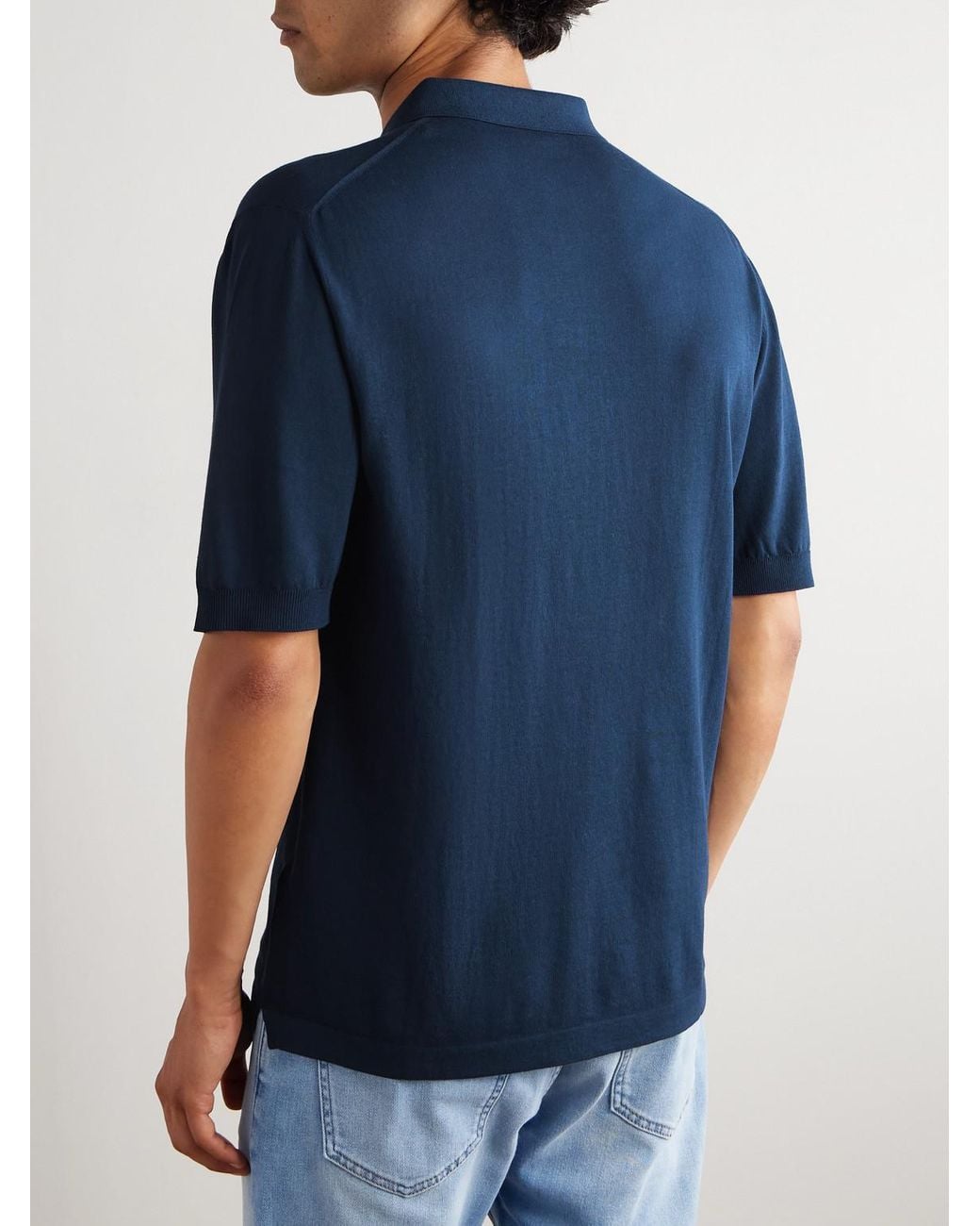 Eleventy Blue Garment-Dyed Cotton Polo Shirt for men