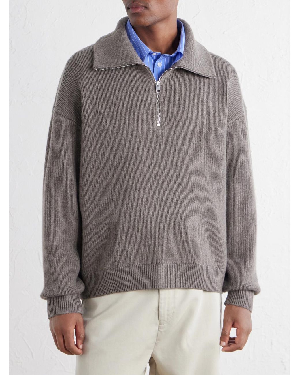 FRAME Gray Wool Half-Zip Sweater for men