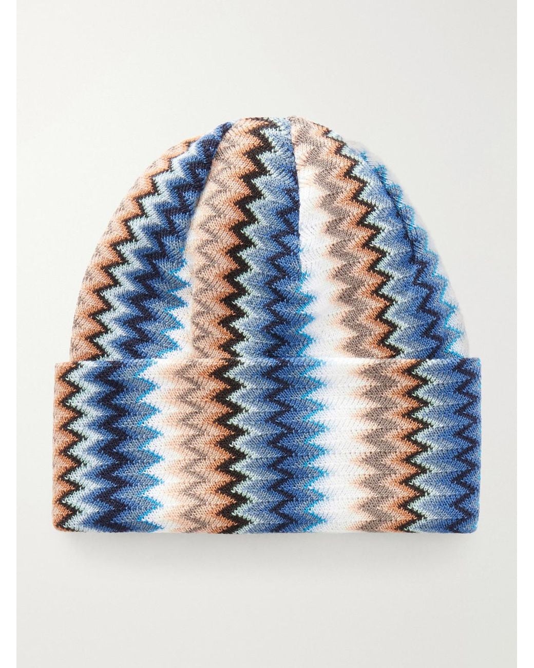 Missoni Blue Striped Crochet-Knit Wool-Blend Beanie for men