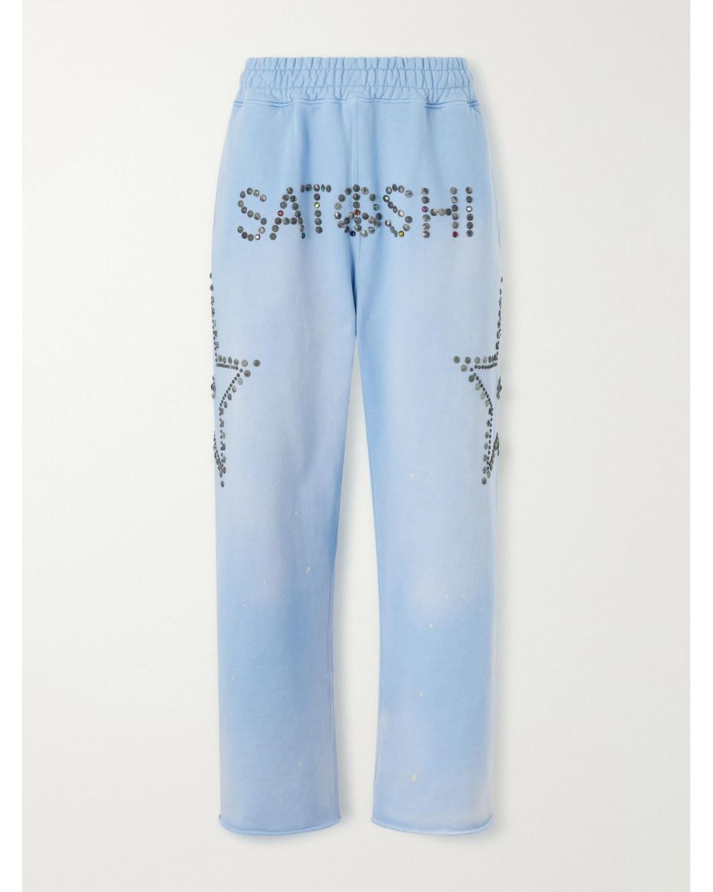 Satoshi Nakamoto Blue Straight-Leg Studded Cotton-Jersey Sweatpants for men