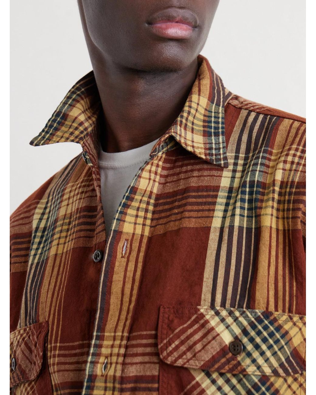 Orslow Brown Checked Cotton And Linen-blend Shirt for men