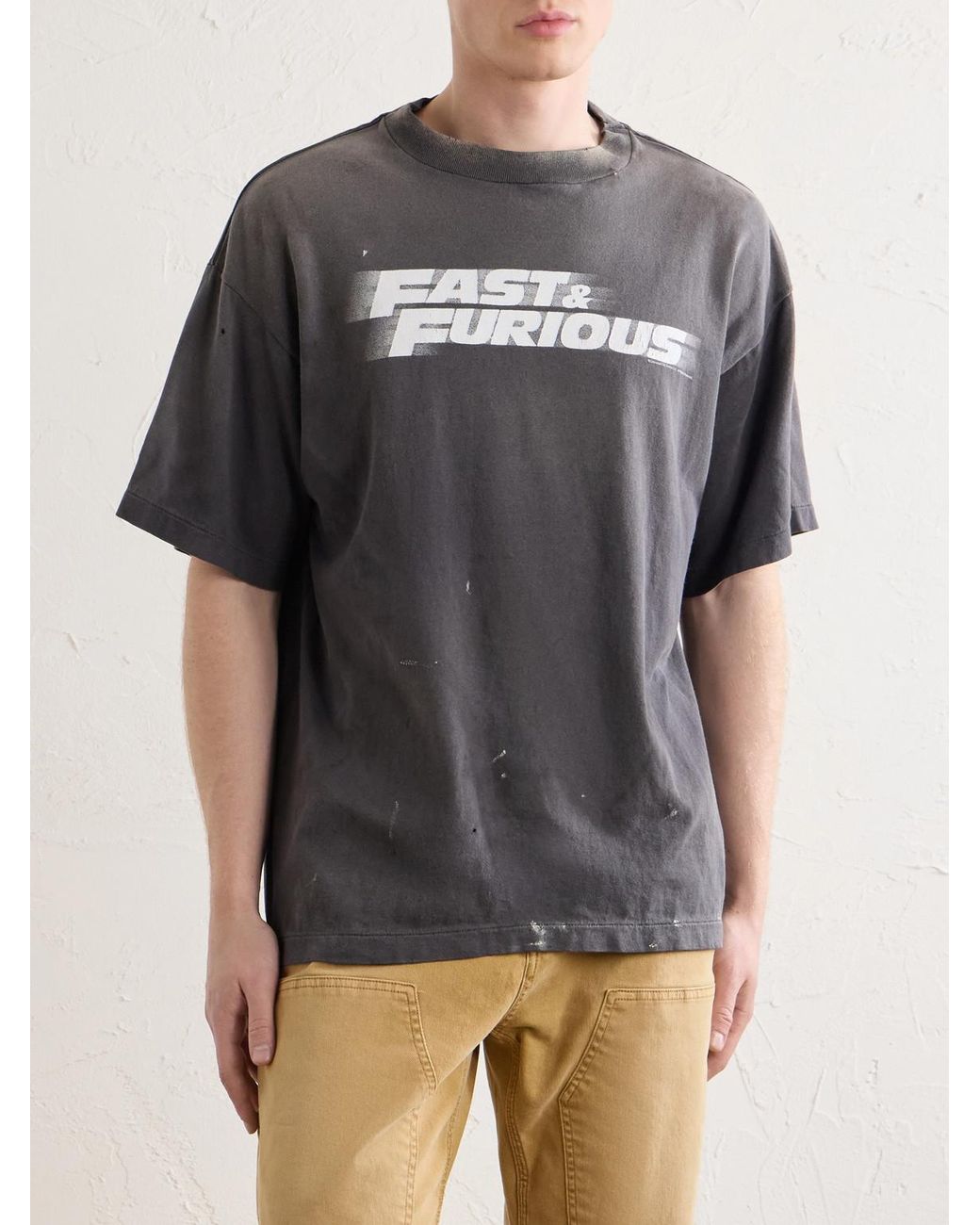 SAINT Mxxxxxx Gray Fast & Furious Paint-Splattered Printed Cotton-Jersey T-Shirt for men