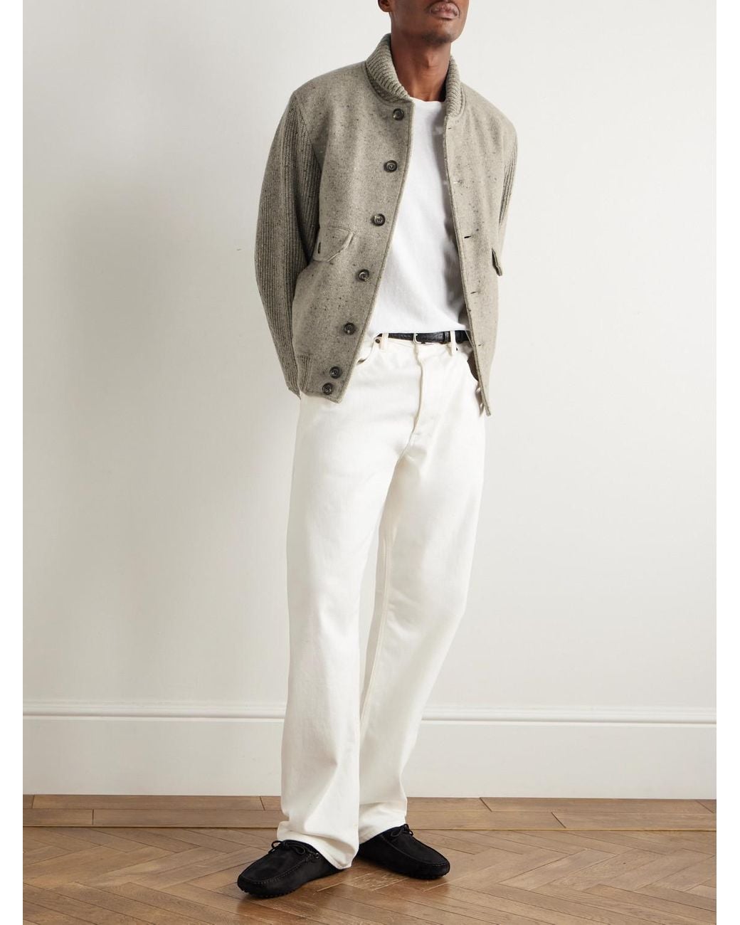 Eleventy Natural Shawl-collar Wool And Cashmere-blend Bomber Jacket for men