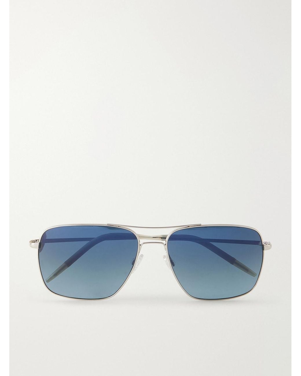 Oliver Peoples Blue Clifton 58 Double-bridge Aviator-style Silver-tone Metal Sunglasses for men
