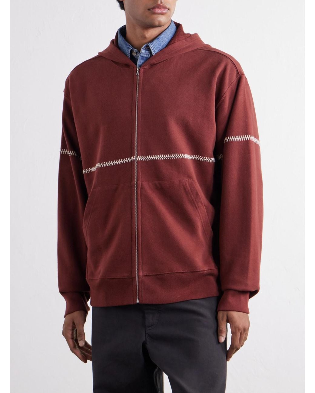 Kartik Research Red Rabari Cotton-Jersey Zip-Up Hoodie for men