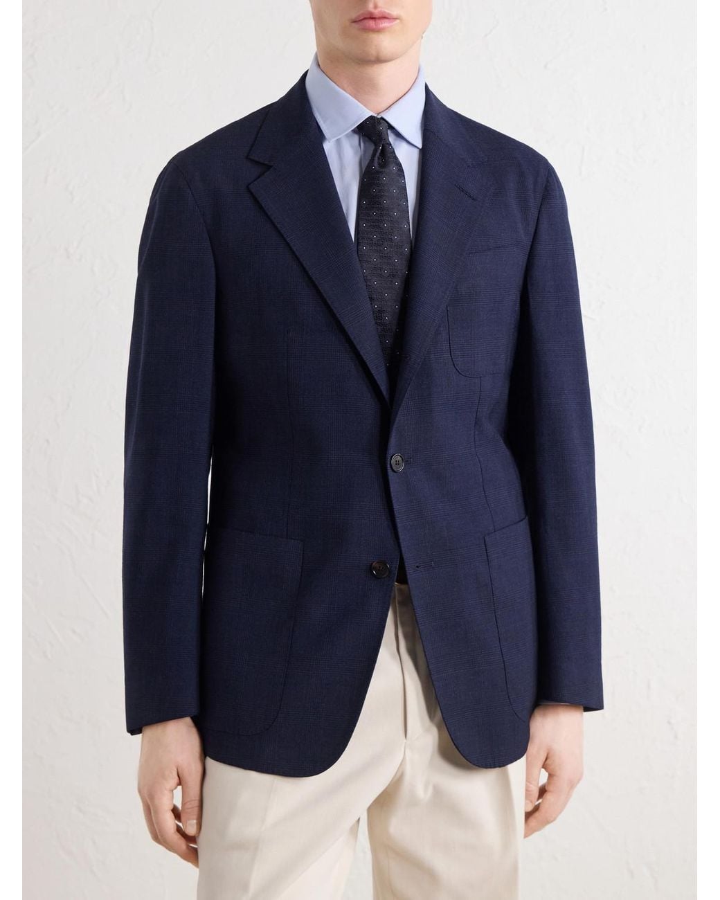 Dunhill Blue Prince Of Wales Checked Wool And Mohair-Blend Blazer for men