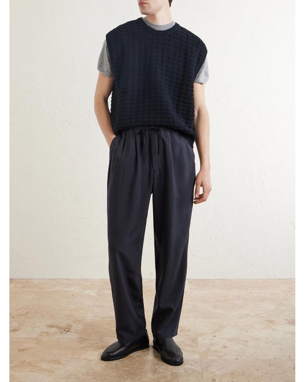 Kaptain Sunshine Blue Straight-leg Silk-gabardine Drawstring Trousers for men