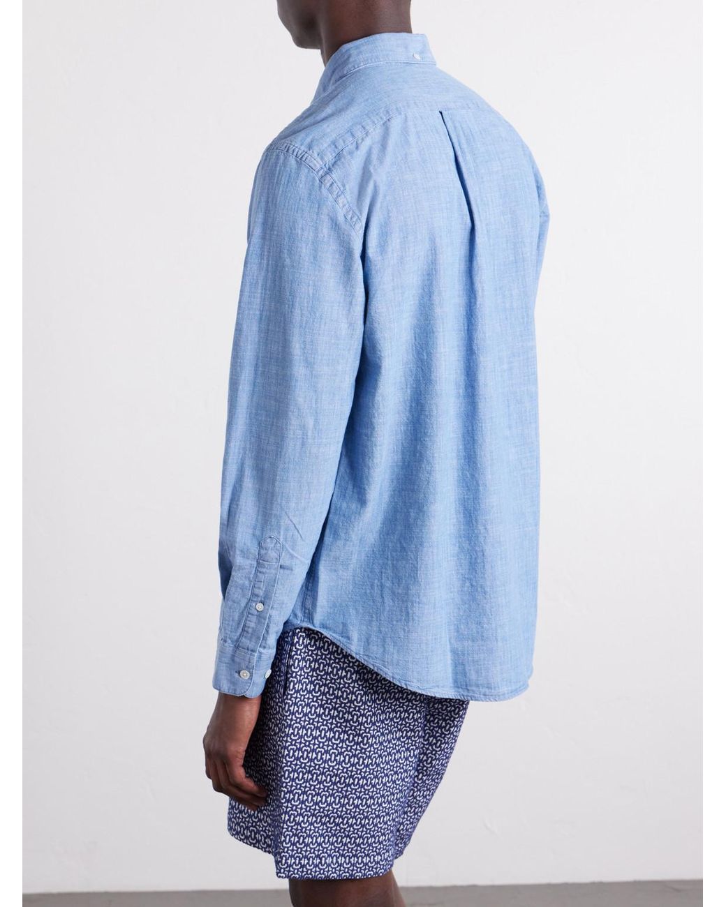 Portuguese Flannel Blue Cotton-Chambray Shirt for men