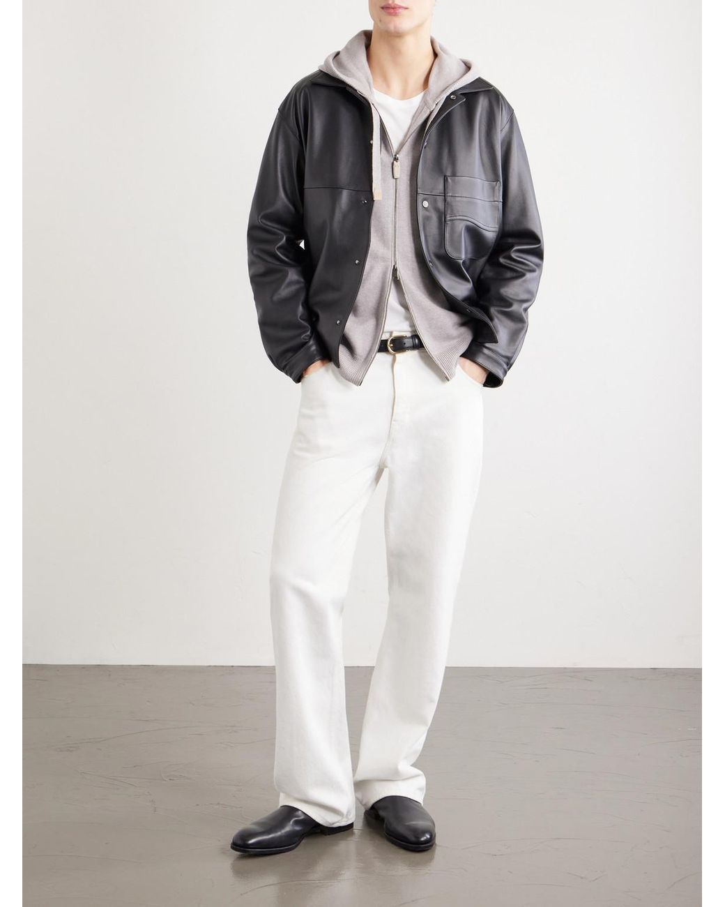 Brioni Gray Hooded Leather-trimmed Cashmere Zip-through Sweater for men