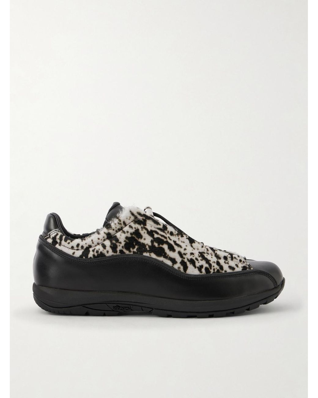 Diemme Black Licata Leather-Trimmed Calf-Hair Sneakers for men