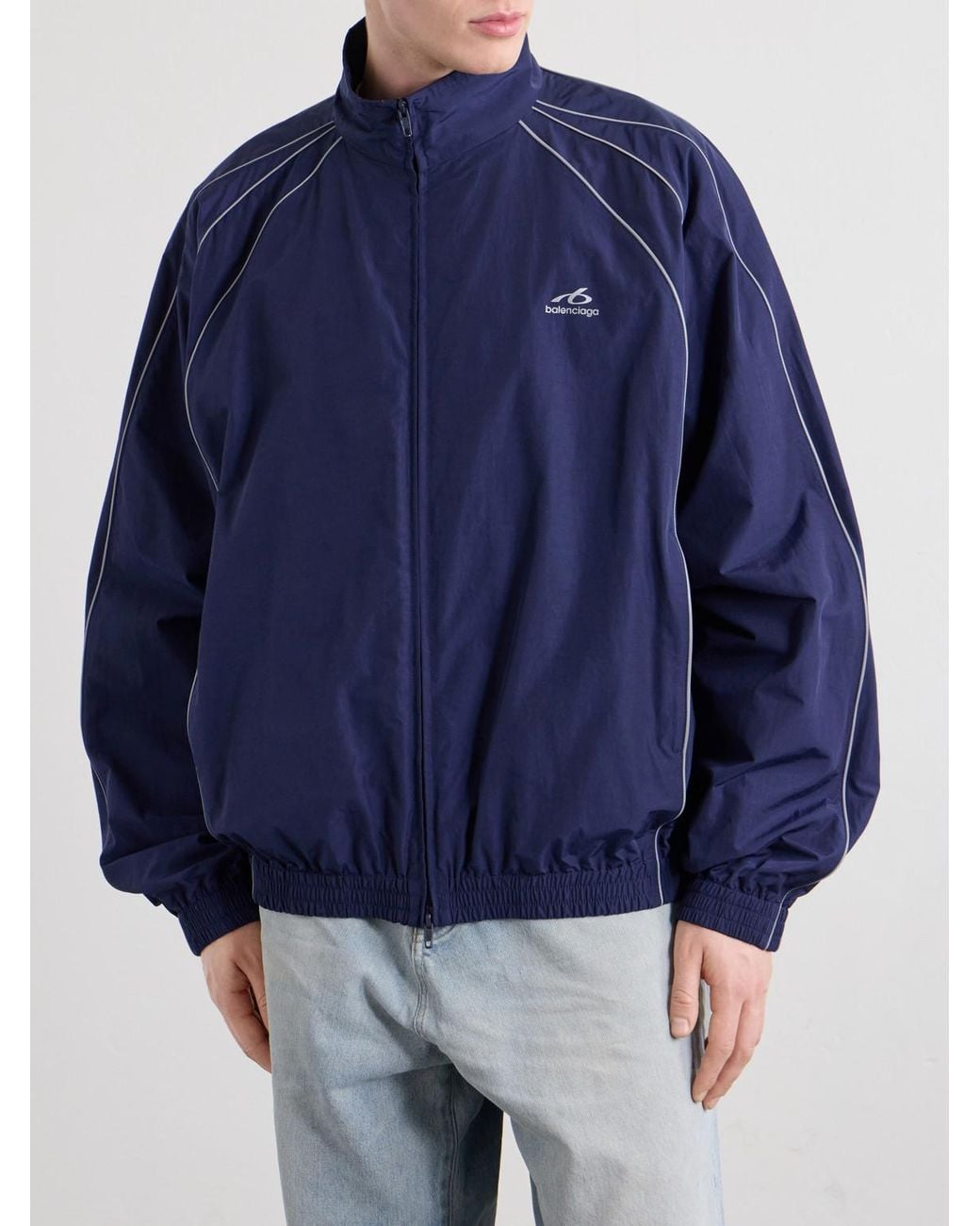 Balenciaga Blue Logo-Print Cotton-Blend Track Jacket for men