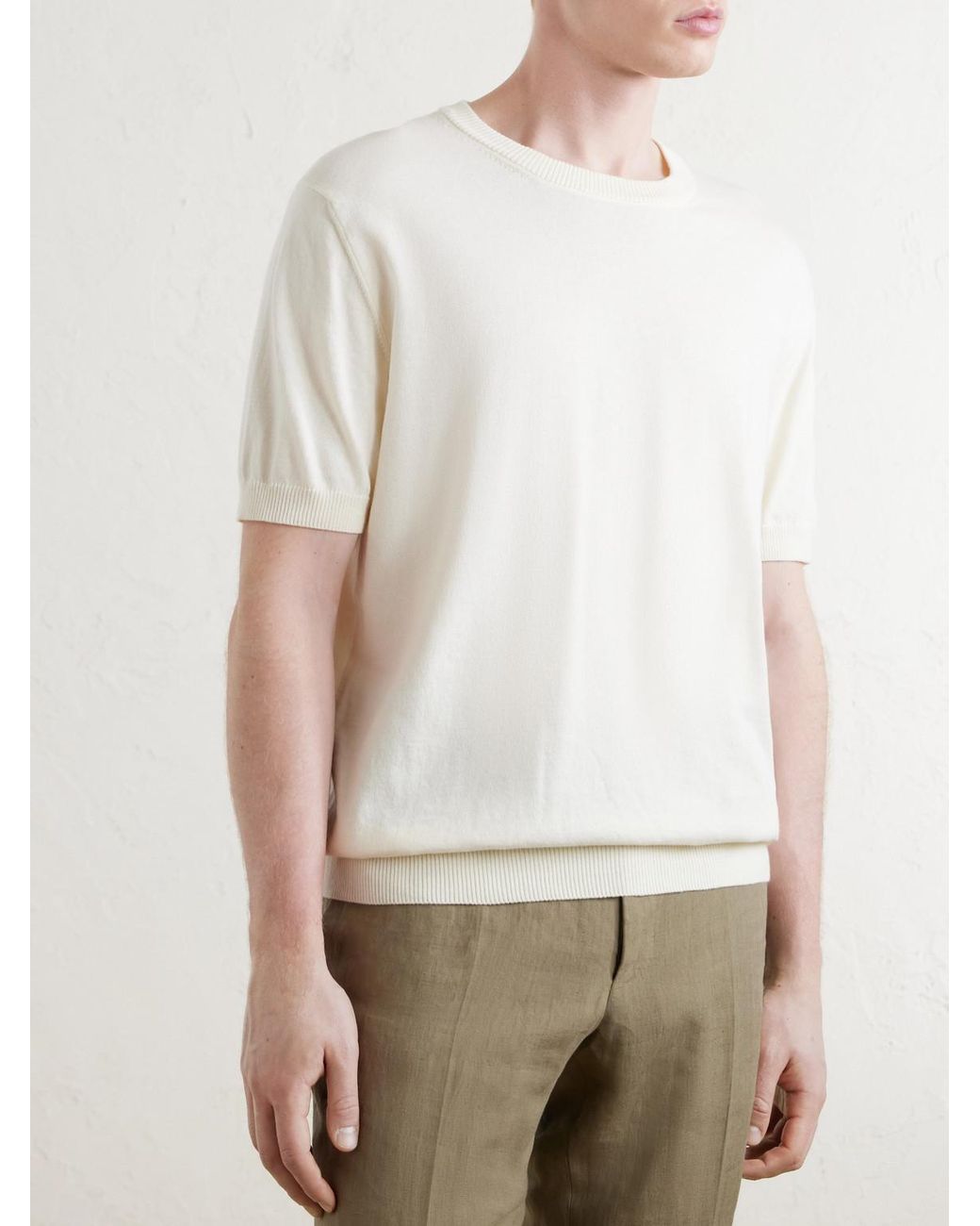J. Mueser White Knitted Cotton T-Shirt for men