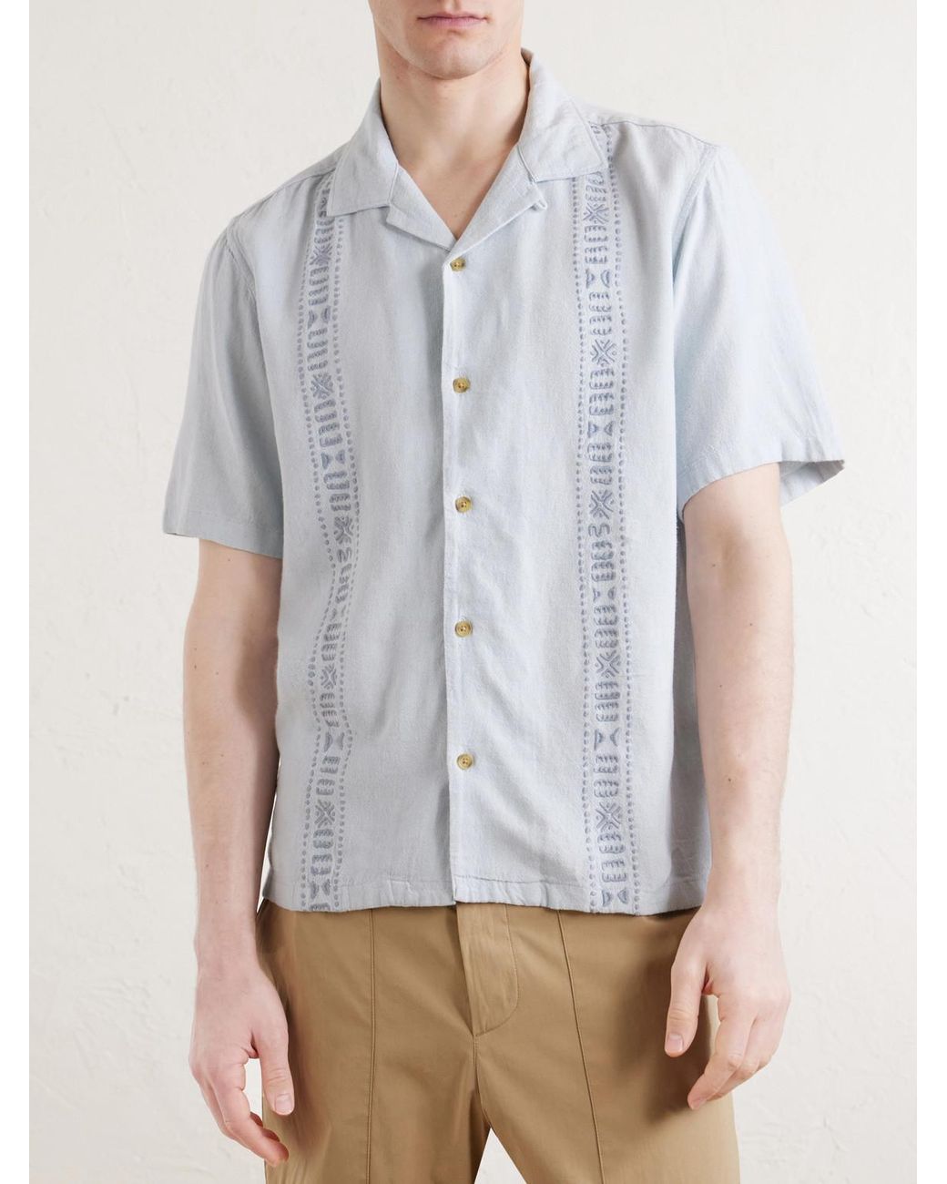 Aimé Leon Dore White Embroidered Linen-Blend Shirt for men