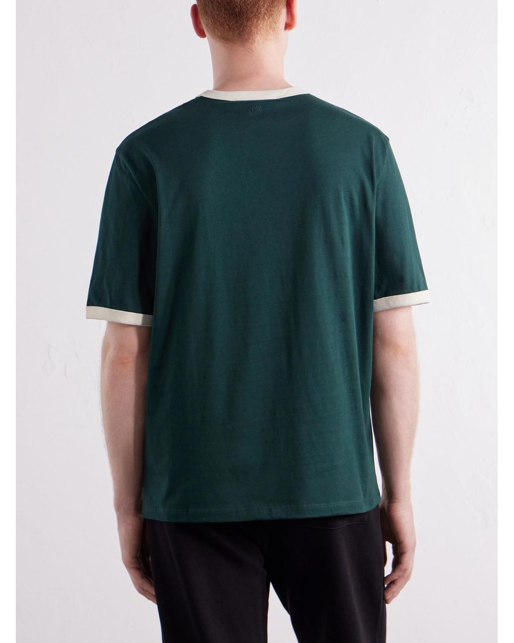 AMI Green Logo-Embroidered Cotton-Jersey T-Shirt for men