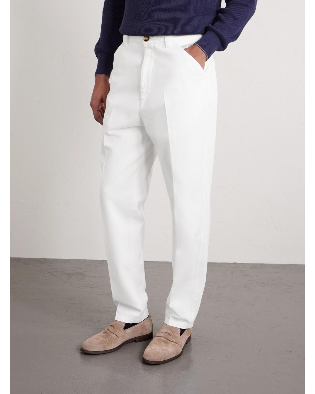 Brunello Cucinelli White Straight-Leg Cotton Chinos for men