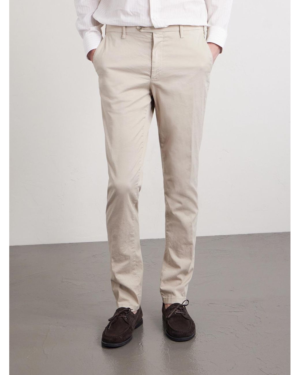 Canali Natural Tapered Cotton-blend Twill Chinos for men