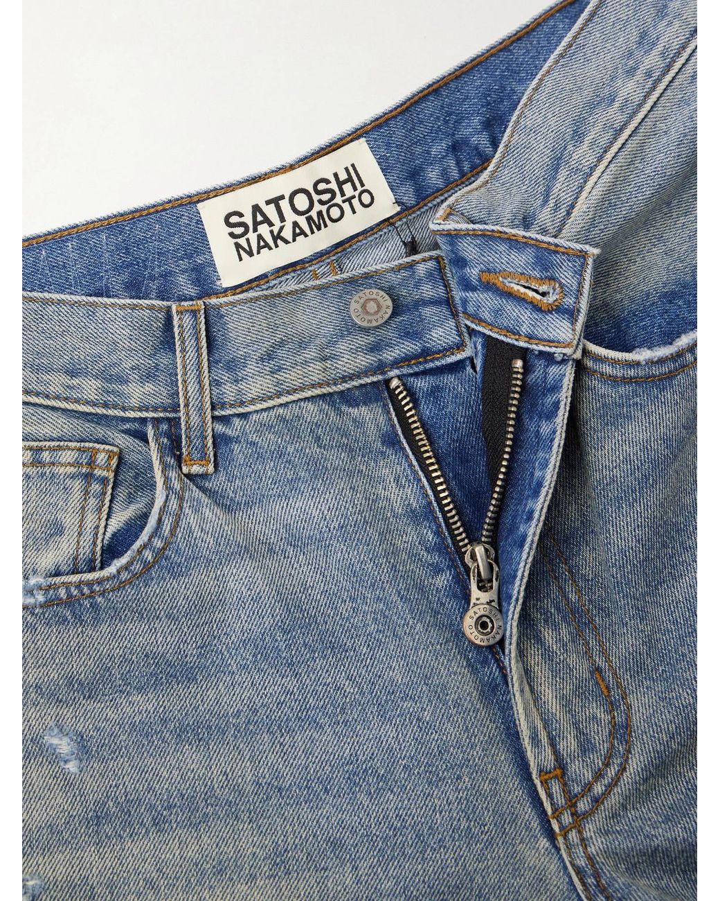 Satoshi Nakamoto Blue Blessed To Be Stressed Straight-Leg Distressed Jeans for men
