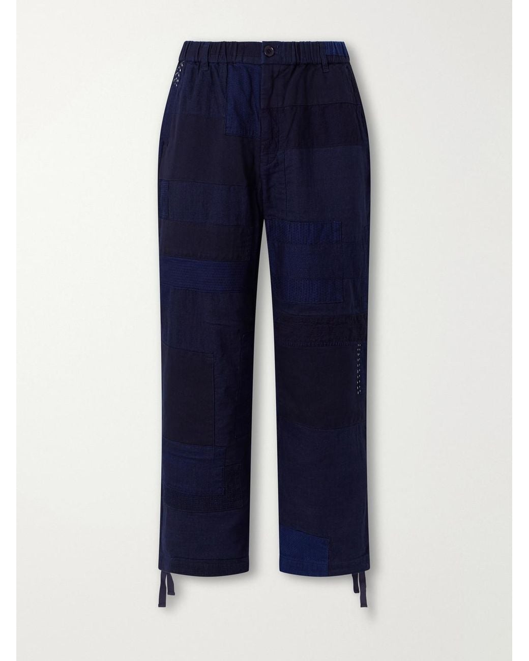 Blue Blue Japan Blue Nenrin Wide-Leg Drawstring Patchwork Cotton-Sashiko Trousers for men