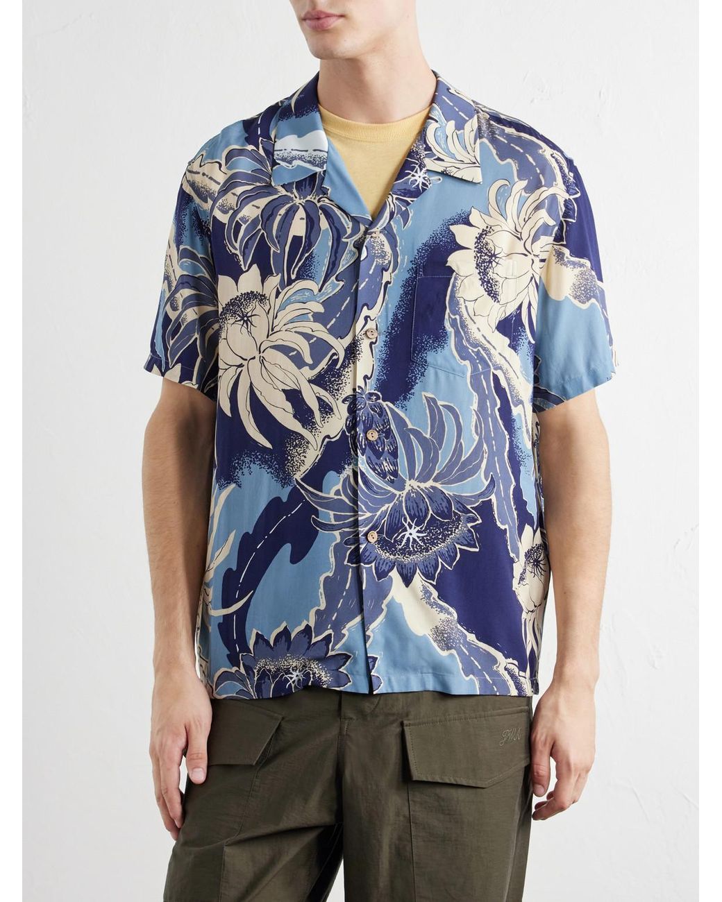 J.W. Anderson Blue Camp-Collar Floral-Print Voile Shirt for men