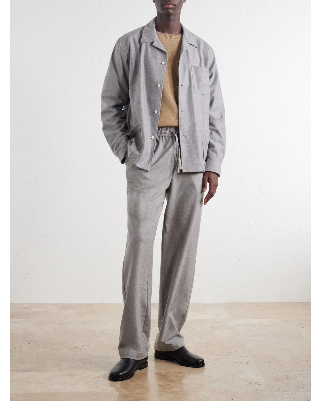 De Bonne Facture Gray Tapered Virgin Wool Drawstring Trousers for men