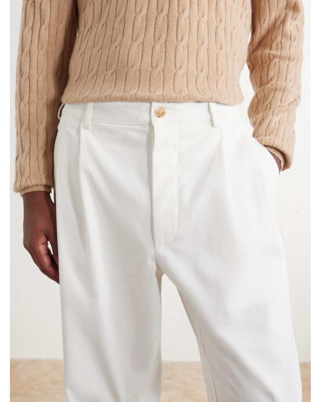 Ghiaia White Marinaio Straight-Leg Pleated Cotton-Twill Trousers for men