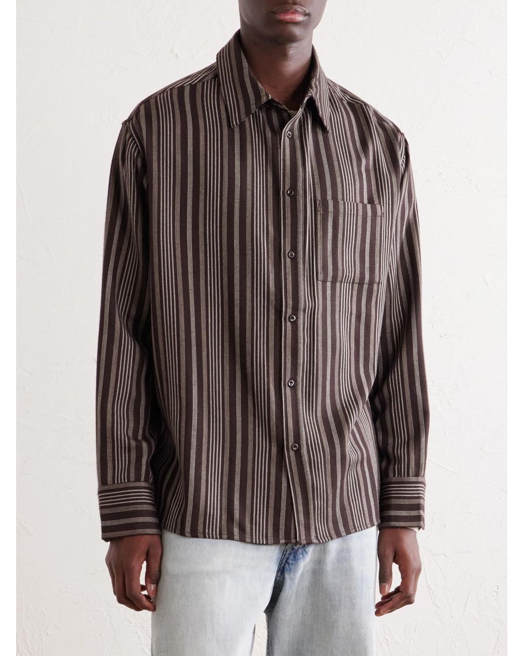 The Elder Statesman Brown Striped Wool And Cashmere-Blend Shirt for men