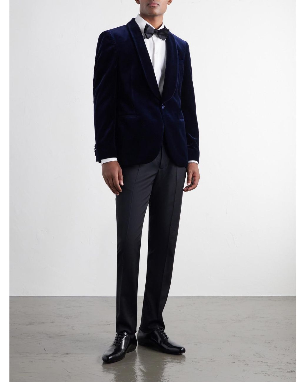 Mr P. Blue Slim-Fit Shawl-Collar Cotton-Velvet Tuxedo Jacket for men