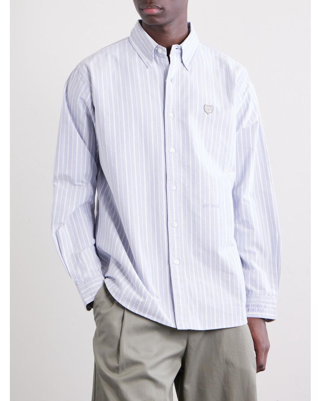 Human Made White Button-Down Collar Logo-Appliquéd Striped Cotton Shirt for men