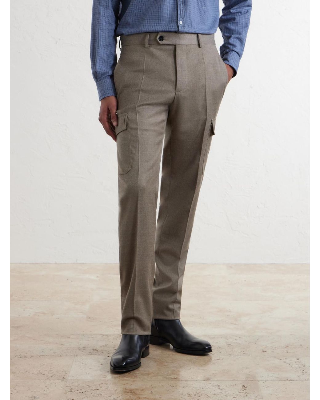 Slowear Gray Incotex Tapered Wool-Blend Flannel Trousers for men
