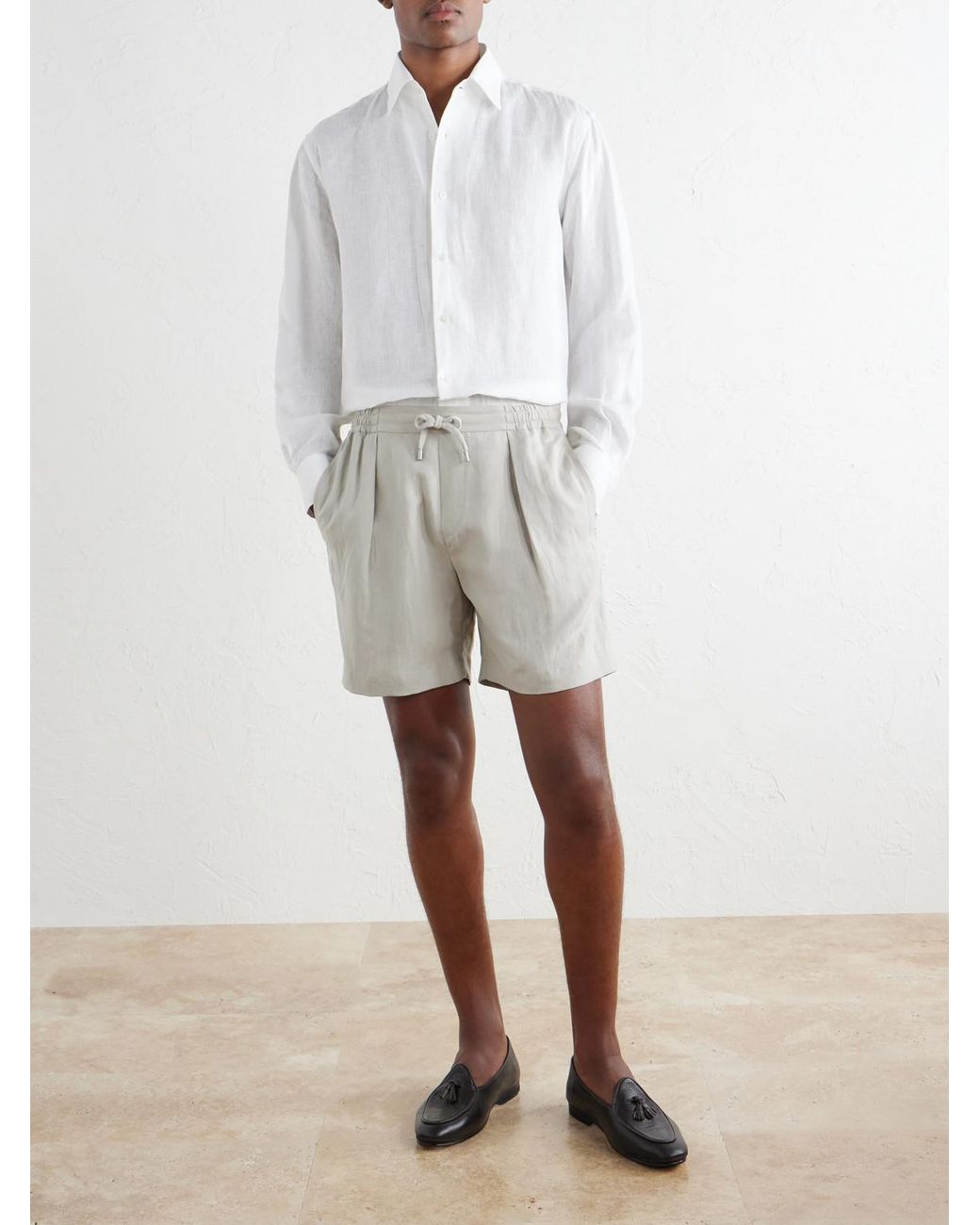 Ralph Lauren White Wide-Leg Silk And Linen-Blend Shorts for men