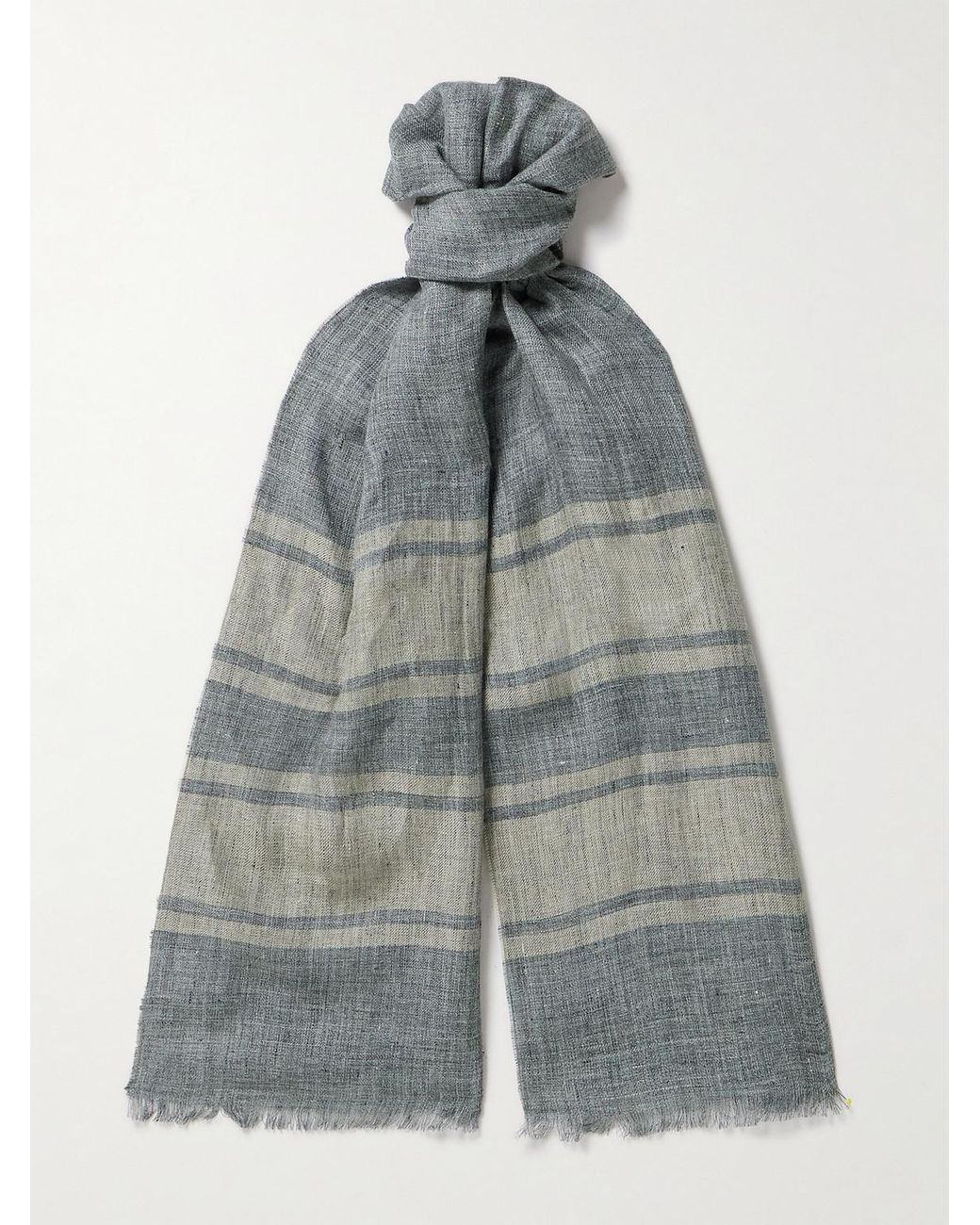 Brunello Cucinelli stripe-detail mélange linen scarf - White