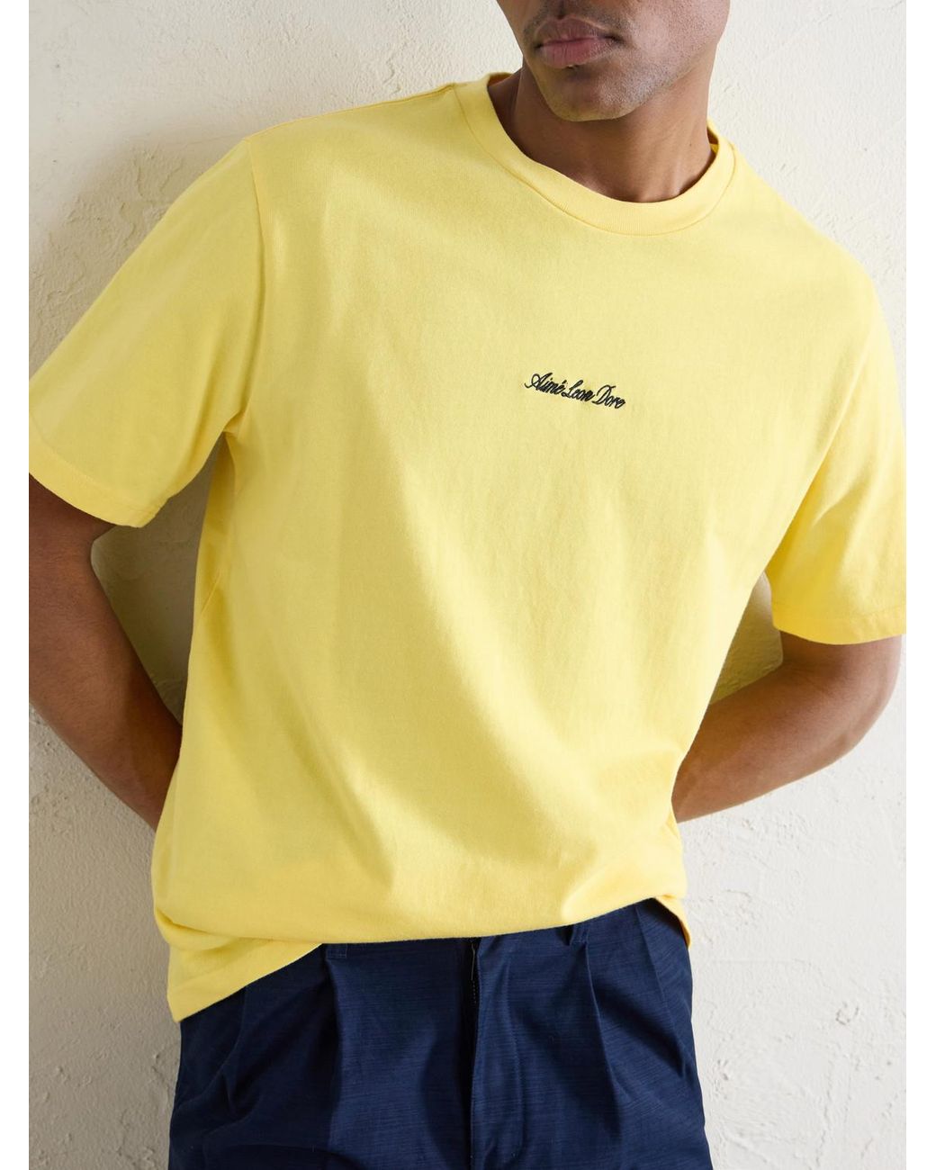 Aimé Leon Dore Yellow Logo-Embroidered Cotton-Jersey T-Shirt for men