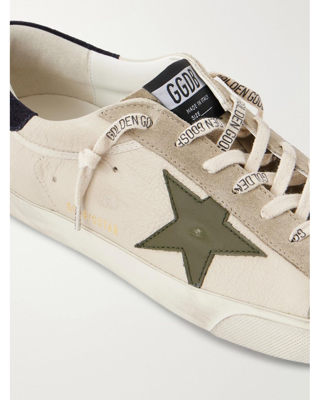 Golden Goose Deluxe Brand Natural Super-Star Distressed Suede -Trimmed Leather Sneakers for men