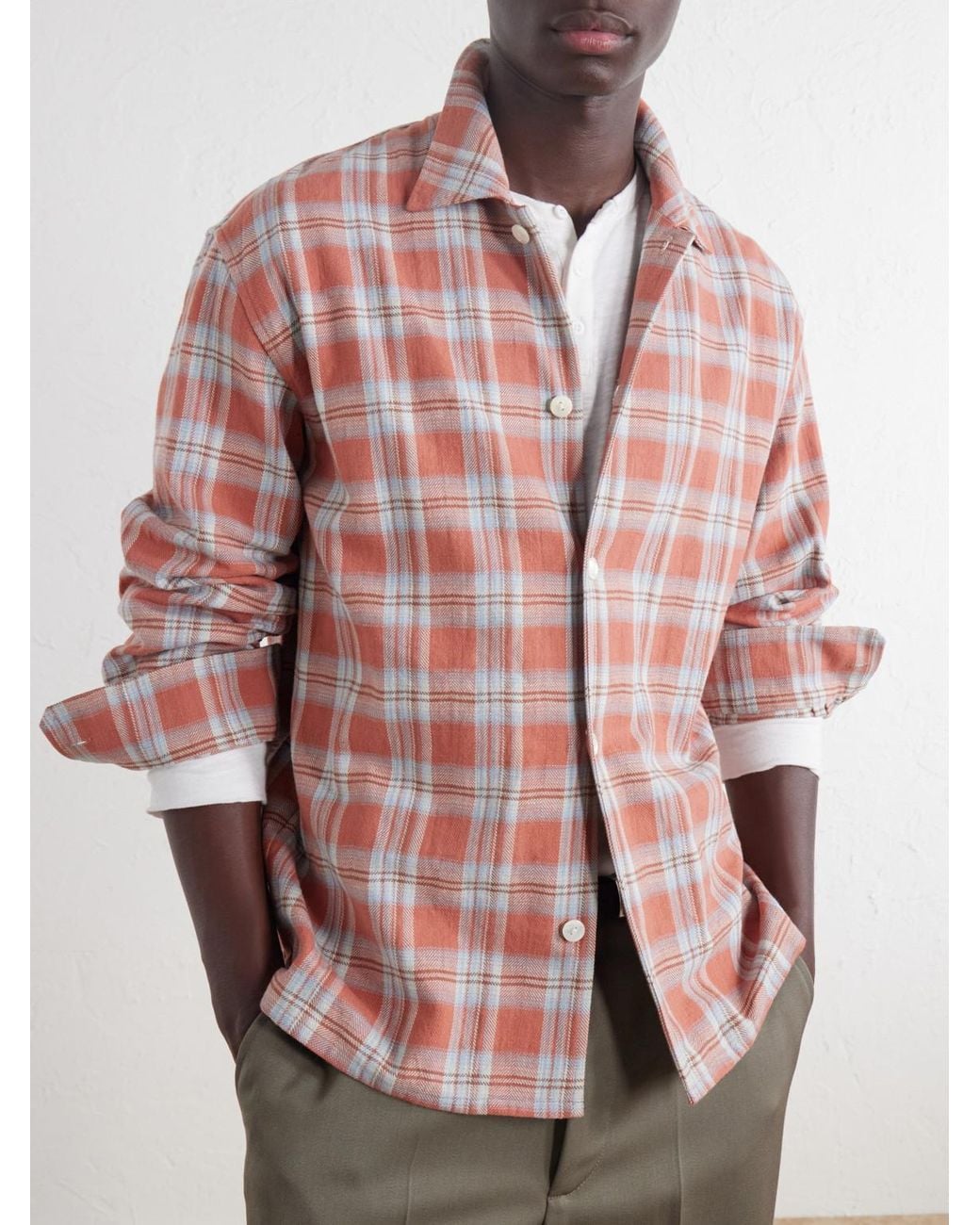 Second Layer Pink Checked Cotton-flannel Shirt for men